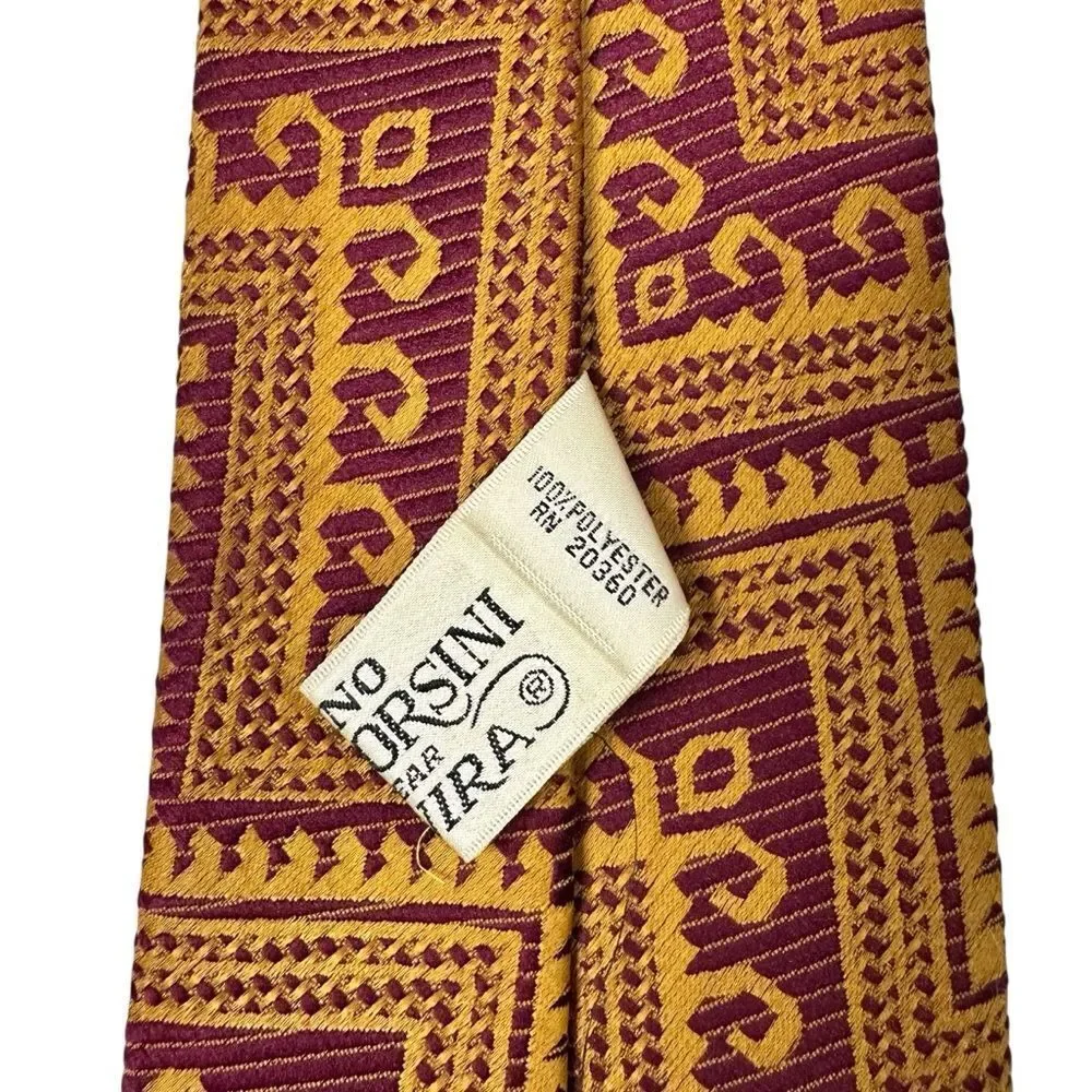 Vintage 1970s Dino Orsini Men’s Tie Burgundy Gold Mod Funky